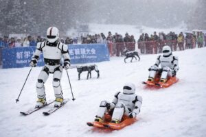 A Changchun, i robot umanoidi cinesi vanno sugli sci