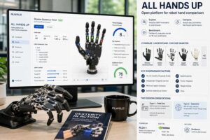 RLWRLD presenta All Hands Up, piattaforma per confrontare le mani robotiche con dati URDF e benchmark DexBench