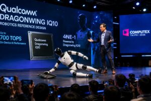 Il robot umanoide 4NE-1 cade durante la dimostrazione Qualcomm al Computex 2026