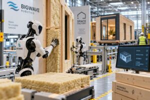 Bigwave Robotics porta robot umanoidi nella produzione di case modulari per la posa dell’isolamento