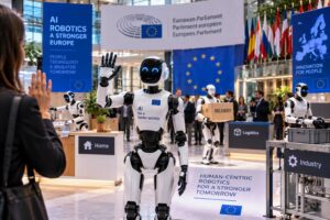 Robot umanoidi con intelligenza artificiale in mostra al Parlamento europeo